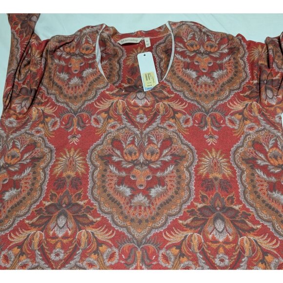 Soft Surroundings XL Paisley Print Long Sleeve Top Rust/Orange Polyester/Spandex - Picture 5 of 15